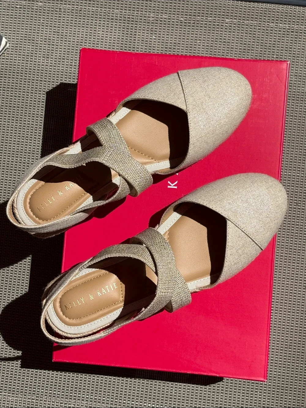 Kelly & Katie Shimmery Gold Mary Jane Wedge with Cross Strap